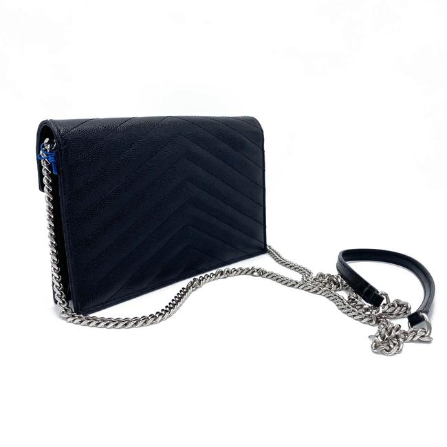 Saint Laurent Chain Wallet Monogram Envelope Grain De Poudre Matelasse Chevron Woc Black Leather Shoulder Bag