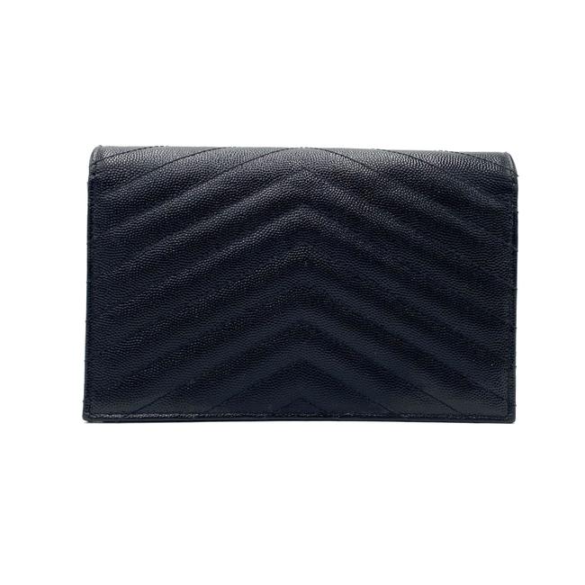 Saint Laurent Chain Wallet Monogram Envelope Grain De Poudre Matelasse Chevron Woc Black Leather Shoulder Bag