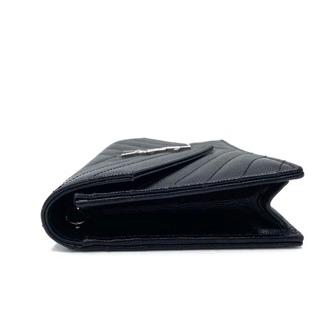Saint Laurent Chain Wallet Monogram Envelope Grain De Poudre Matelasse Chevron Woc Black Leather Shoulder Bag