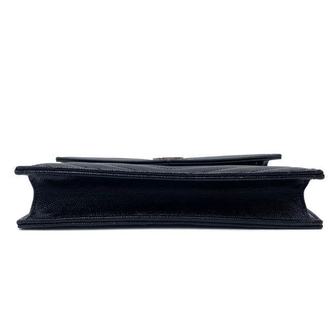 Saint Laurent Chain Wallet Monogram Envelope Grain De Poudre Matelasse Chevron Woc Black Leather Shoulder Bag