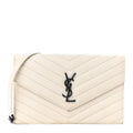 Saint Laurent Chain Wallet Monogram Envelope Grain De Poudre Matelasse Chevron Woc Dove White Leather Shoulder Bag