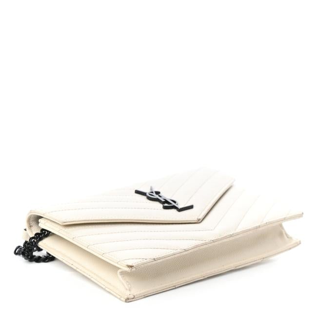 Saint Laurent Chain Wallet Monogram Envelope Grain De Poudre Matelasse Chevron Woc Dove White Leather Shoulder Bag