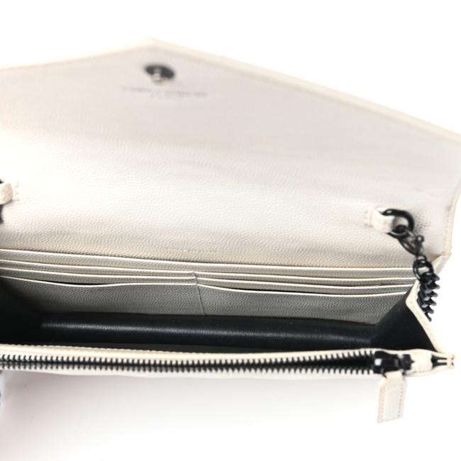 Saint Laurent Chain Wallet Monogram Envelope Grain De Poudre Matelasse Chevron Woc Dove White Leather Shoulder Bag