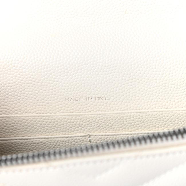 Saint Laurent Chain Wallet Monogram Envelope Grain De Poudre Matelasse Chevron Woc Dove White Leather Shoulder Bag