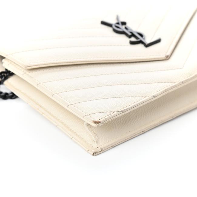 Saint Laurent Chain Wallet Monogram Envelope Grain De Poudre Matelasse Chevron Woc Dove White Leather Shoulder Bag