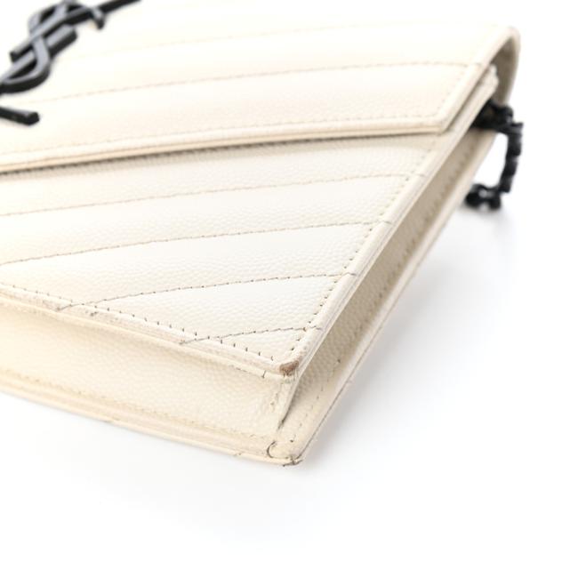 Saint Laurent Chain Wallet Monogram Envelope Grain De Poudre Matelasse Chevron Woc Dove White Leather Shoulder Bag