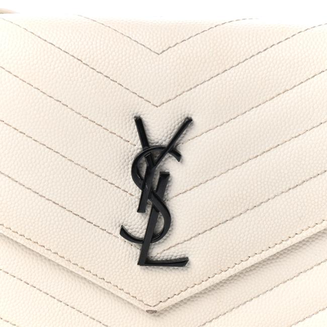 Saint Laurent Chain Wallet Monogram Envelope Grain De Poudre Matelasse Chevron Woc Dove White Leather Shoulder Bag