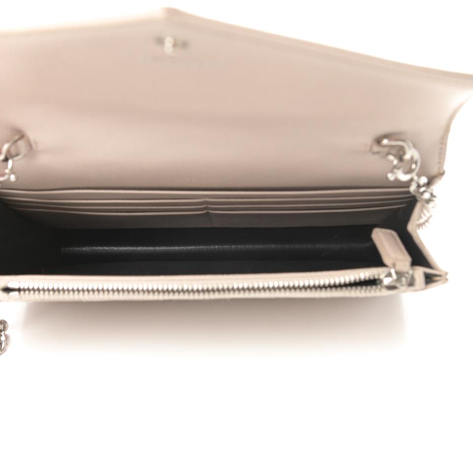 Saint Laurent Chain Wallet Monogram Envelope Grain De Poudre Matelasse Chevron Woc Nude Beige Leather Shoulder Bag