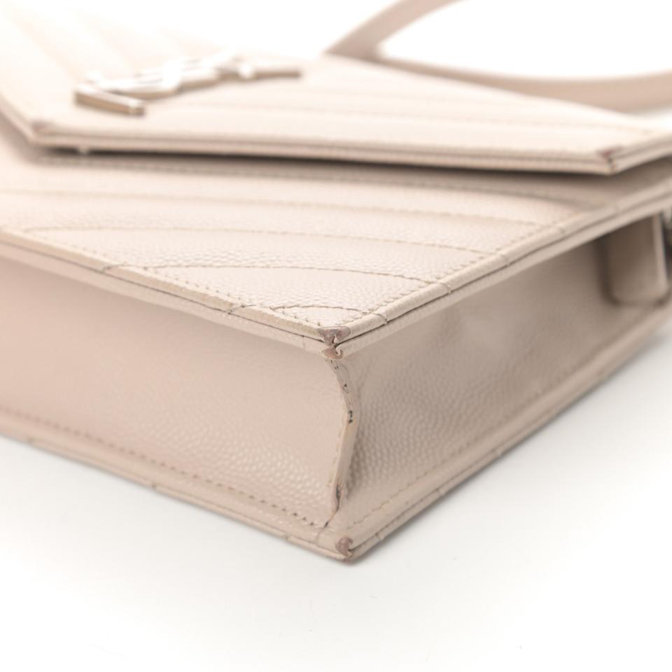 Saint Laurent Chain Wallet Monogram Envelope Grain De Poudre Matelasse Chevron Woc Nude Beige Leather Shoulder Bag