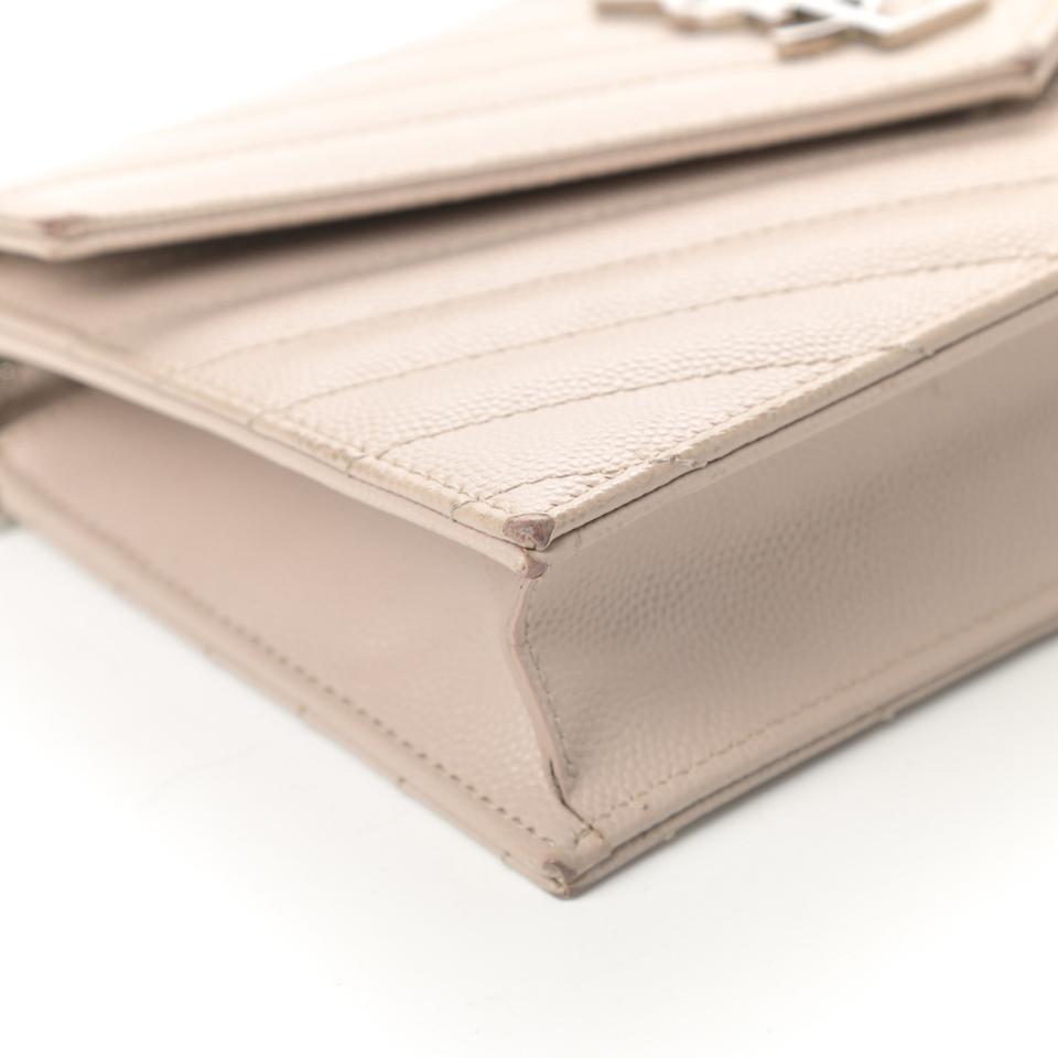 Saint Laurent Chain Wallet Monogram Envelope Grain De Poudre Matelasse Chevron Woc Nude Beige Leather Shoulder Bag