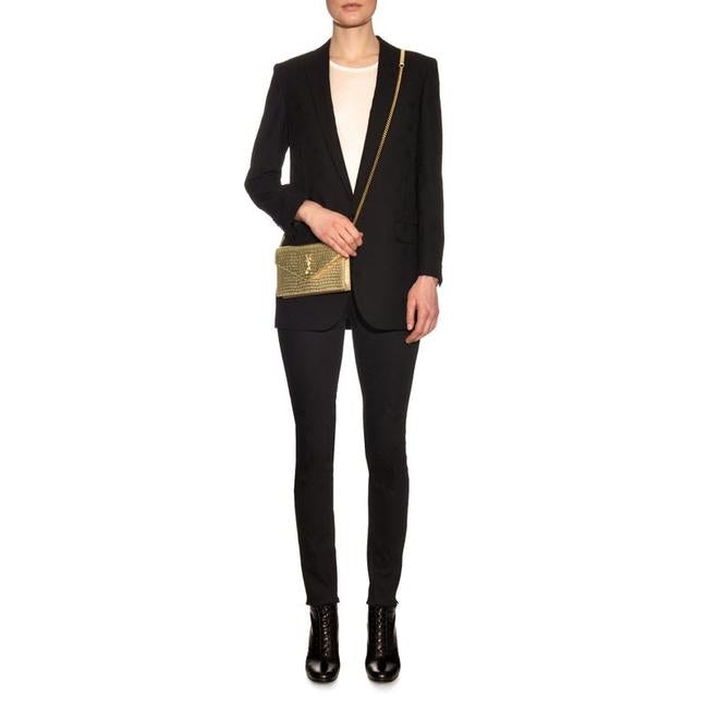 Saint Laurent Chain Wallet Monogram Envelope Small Metallic Gold Lizard Skin Leather Shoulder Bag