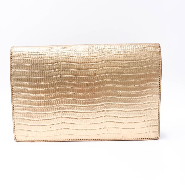 Saint Laurent Chain Wallet Monogram Envelope Small Metallic Gold Lizard Skin Leather Shoulder Bag
