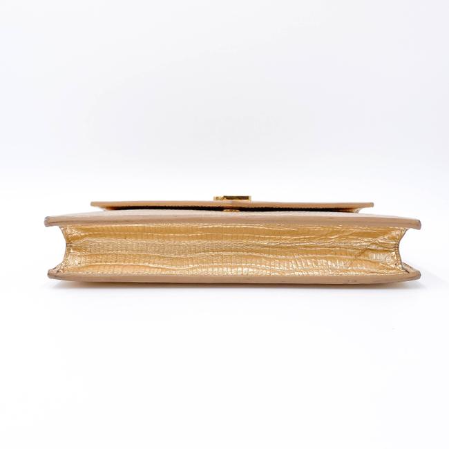Saint Laurent Chain Wallet Monogram Envelope Small Metallic Gold Lizard Skin Leather Shoulder Bag