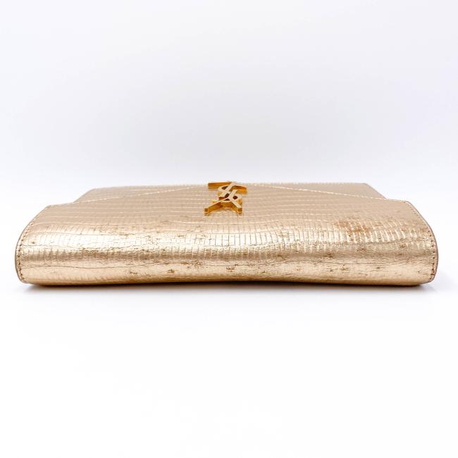 Saint Laurent Chain Wallet Monogram Envelope Small Metallic Gold Lizard Skin Leather Shoulder Bag