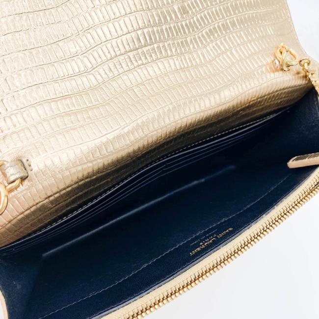 Saint Laurent Chain Wallet Monogram Envelope Small Metallic Gold Lizard Skin Leather Shoulder Bag