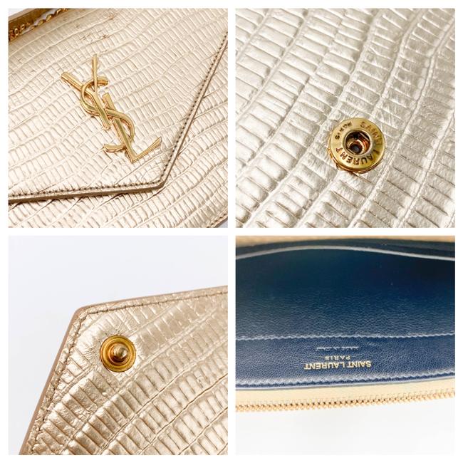Saint Laurent Chain Wallet Monogram Envelope Small Metallic Gold Lizard Skin Leather Shoulder Bag