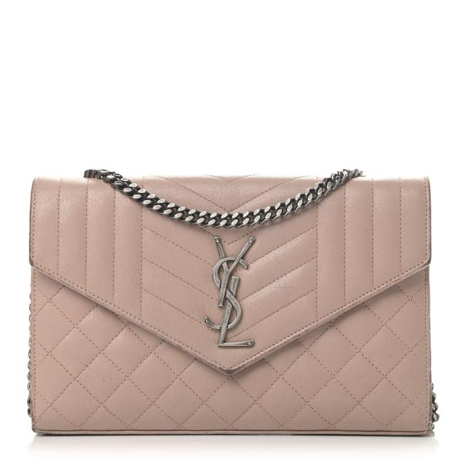 Saint Laurent Chain Wallet Monogram Envelope Tri-quilt Beige Sheepskin Leather Shoulder Bag