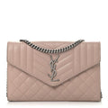 Saint Laurent Chain Wallet Monogram Envelope Tri-quilt Beige Sheepskin Leather Shoulder Bag