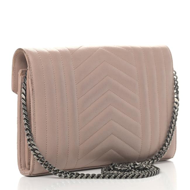 Saint Laurent Chain Wallet Monogram Envelope Tri-quilt Beige Sheepskin Leather Shoulder Bag