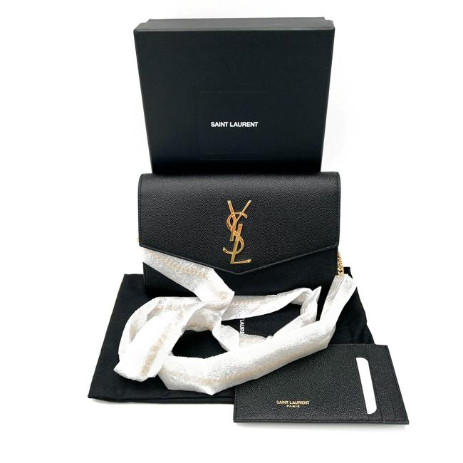 Saint Laurent Chain Wallet Ysl Uptown Woc In Grain De Poudre Embossed Black Leather Shoulder Bag