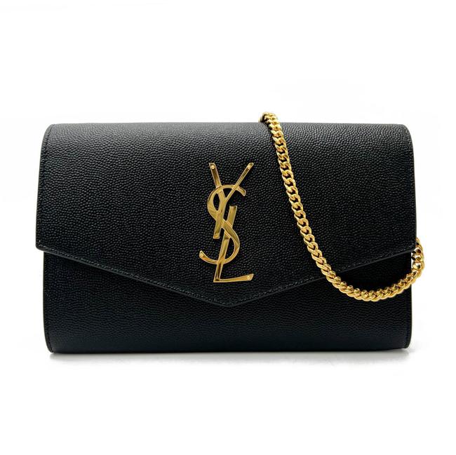 Saint Laurent Chain Wallet Ysl Uptown Woc In Grain De Poudre Embossed Black Leather Shoulder Bag