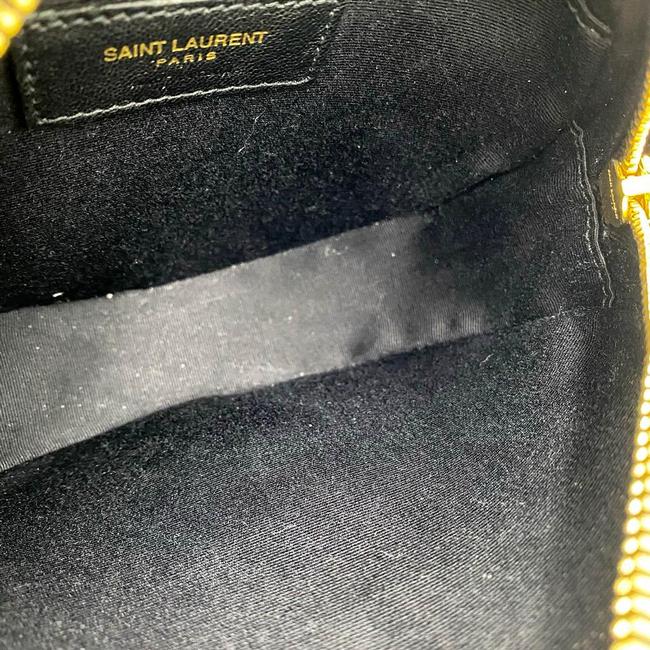 Saint Laurent Classic Camera Vinyle Ysl Monogram Round Croc-embossed Black Patent Leather Cross Body Bag