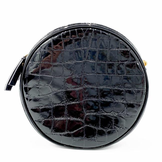 Saint Laurent Classic Camera Vinyle Ysl Monogram Round Croc-embossed Black Patent Leather Cross Body Bag
