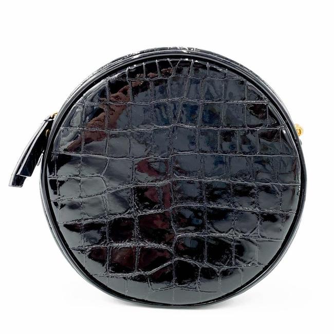 Saint Laurent Classic Camera Vinyle Ysl Monogram Round Croc-embossed Black Patent Leather Cross Body Bag