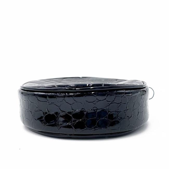 Saint Laurent Classic Camera Vinyle Ysl Monogram Round Croc-embossed Black Patent Leather Cross Body Bag
