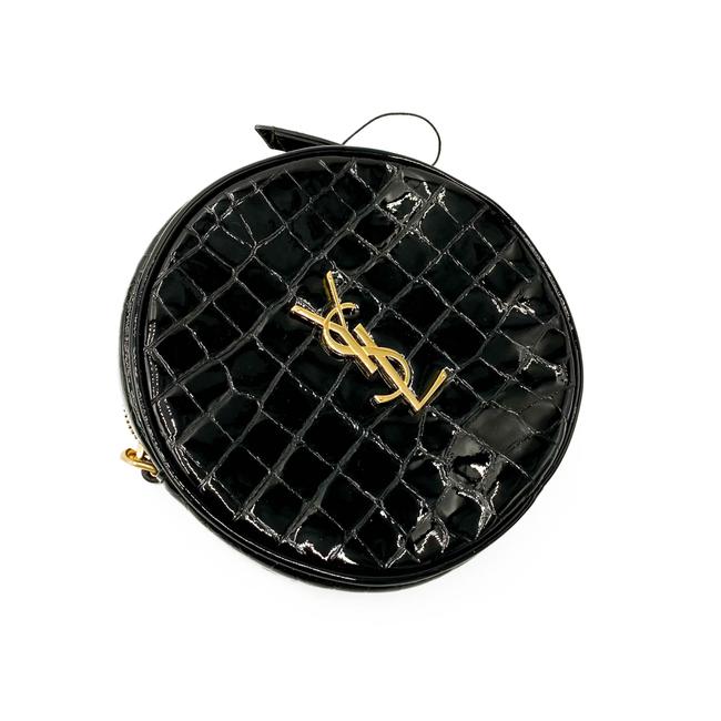 Saint Laurent Classic Camera Vinyle Ysl Monogram Round Croc-embossed Black Patent Leather Cross Body Bag