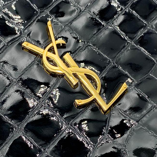 Saint Laurent Classic Camera Vinyle Ysl Monogram Round Croc-embossed Black Patent Leather Cross Body Bag