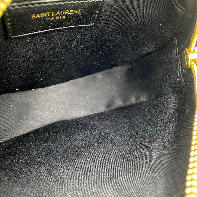 Saint Laurent Classic Camera Vinyle Ysl Monogram Round Croc-embossed Black Patent Leather Cross Body Bag