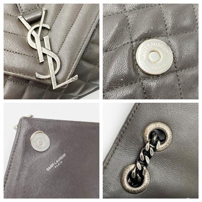 Saint Laurent Envelope Calfskin Mixed Matelasse Triquilt Large Monogram Gray Leather Satchel