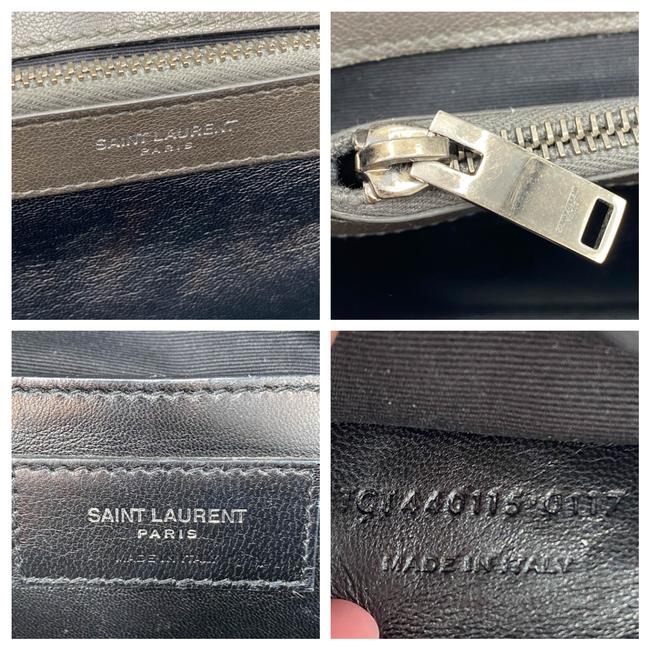 Saint Laurent Envelope Calfskin Mixed Matelasse Triquilt Large Monogram Gray Leather Satchel