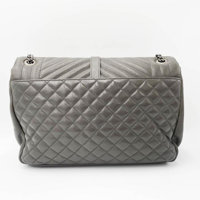 Saint Laurent Envelope Calfskin Mixed Matelasse Triquilt Large Monogram Gray Leather Satchel