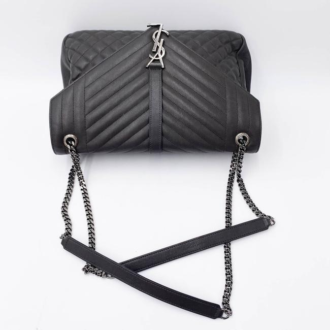Saint Laurent Envelope Calfskin Mixed Matelasse Triquilt Large Monogram Gray Leather Satchel
