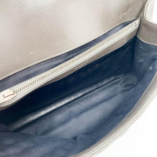 Saint Laurent Envelope Calfskin Mixed Matelasse Triquilt Large Monogram Gray Leather Satchel
