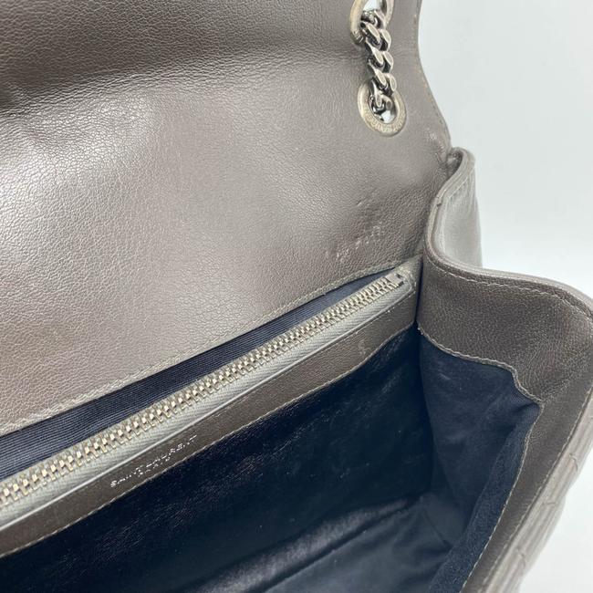 Saint Laurent Envelope Calfskin Mixed Matelasse Triquilt Large Monogram Gray Leather Satchel