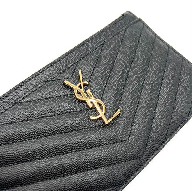 Saint Laurent Clutch Monogram Quilted Textured-leather Black Leather Wristlet