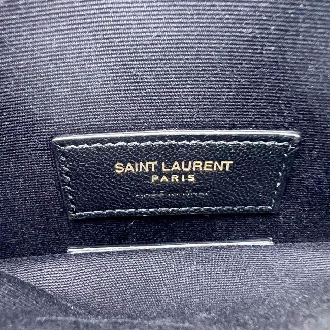 Saint Laurent Clutch Monogram Quilted Textured-leather Black Leather Wristlet