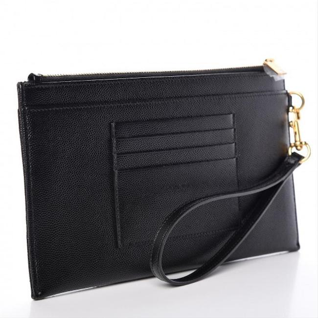 Saint Laurent Clutch Monogram Quilted Textured-leather Black Leather Wristlet