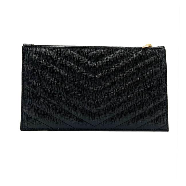Saint Laurent Clutch Monogram Quilted Textured-leather Black Leather Wristlet