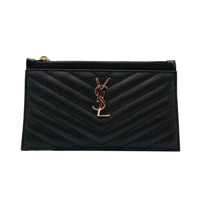 Saint Laurent Clutch Monogram Quilted Textured-leather Black Leather Wristlet