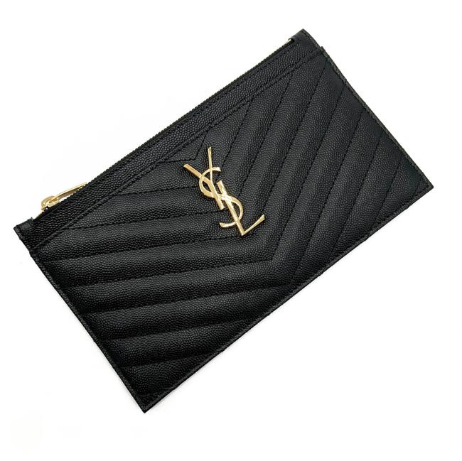 Saint Laurent Clutch Monogram Quilted Textured-leather Black Leather Wristlet
