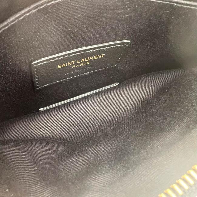 Saint Laurent Clutch Monogram Quilted Textured-leather Black Leather Wristlet