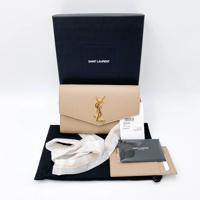 Saint Laurent Clutch Uptown Envelope Beige Leather Cross Body Bag