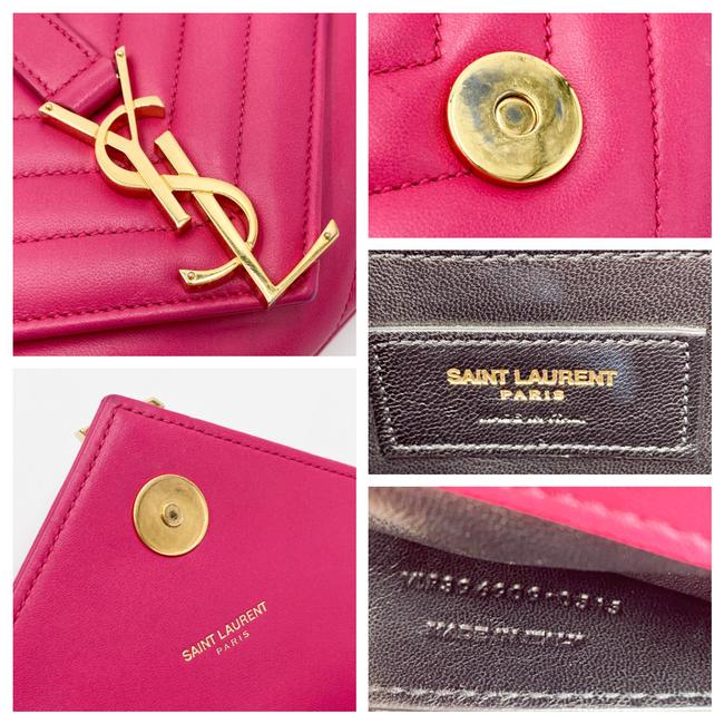 Saint Laurent College Lambskin Matelasse Chevron Small Monogram Satchel Pink Leather Shoulder Bag