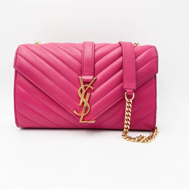 Saint Laurent College Lambskin Matelasse Chevron Small Monogram Satchel Pink Leather Shoulder Bag