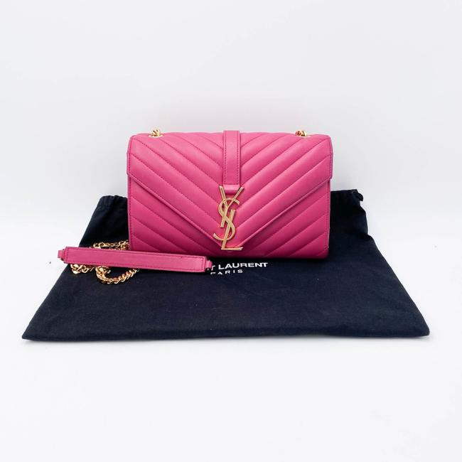Saint Laurent College Lambskin Matelasse Chevron Small Monogram Satchel Pink Leather Shoulder Bag