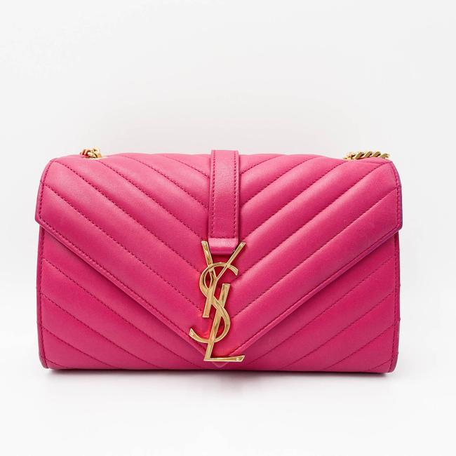 Saint Laurent College Lambskin Matelasse Chevron Small Monogram Satchel Pink Leather Shoulder Bag